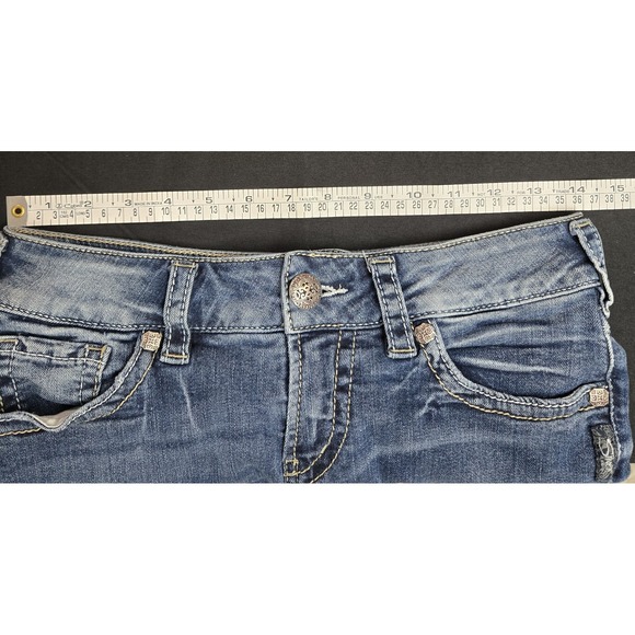 Silver Jeans Suki Mid Rise Shorts Womens 28 Blue Stretch Denim Faded Curvy Fit - Picture 7 of 8